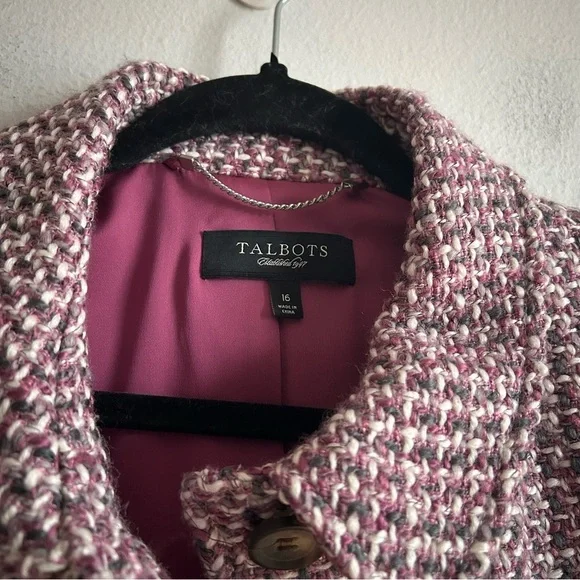 Talbots S 16 Tweed Pink Elegant Classic Button Front Blazer Jacket - Picture 10 of 12